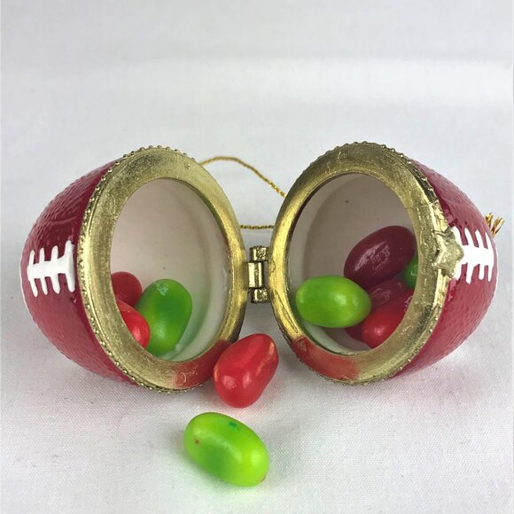 Football Sports Porcelain Hinged Surprise Gift Trinket Box Christmas Ornament - Picture 2 of 5